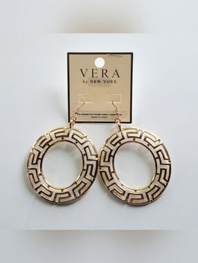 Vintage Design Greek Key Dangle Hoop Earrings